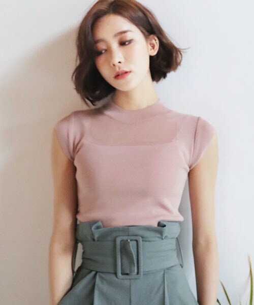 DHOLIC(ディーホリック)の「シアーネックスリムニットTシャツ(Tシャツ/カットソー・レディース・FREE)」の1枚目の写真