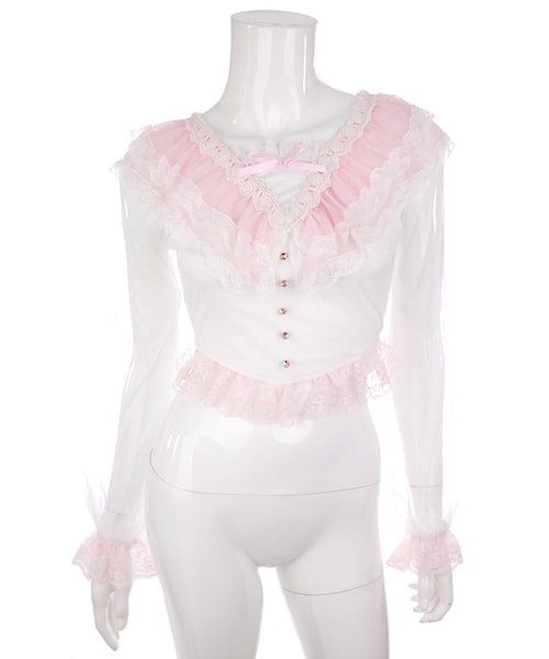 Bobon21（ボボンニジュウイチ）の「フェアリーレーストップス（シャツ/ブラウス・レディース・ホワイト/ピンク・S/M/L）」の2枚目の写真