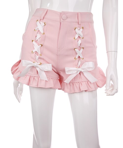 Bobon21（ボボンニジュウイチ）の「フリルレースアップショーパン（その他パンツ・レディース・ホワイト/ピンク/ブラック・S/M/L）」の3枚目の写真