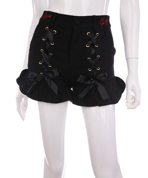 Bobon21（ボボンニジュウイチ）の「フリルレースアップショーパン（その他パンツ・レディース・ホワイト/ピンク/ブラック・S/M/L）」の2枚目の写真