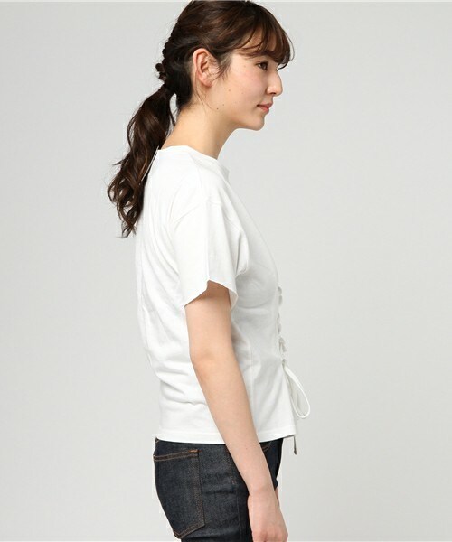 archives（アルシーヴ）の「コルセット風レースアップＴシャツ（Tシャツ/カットソー・レディース・オフホワイト/ブラック/サックスブルー・MEDIUM）」の5枚目の写真