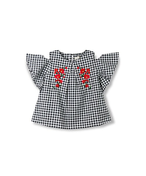 BRANSHES（ブランシェス）の「カットオフショルダー刺繍ブラウス（シャツ/ブラウス・キッズ・ブラック/オフホワイト・110～150）」の2枚目の写真