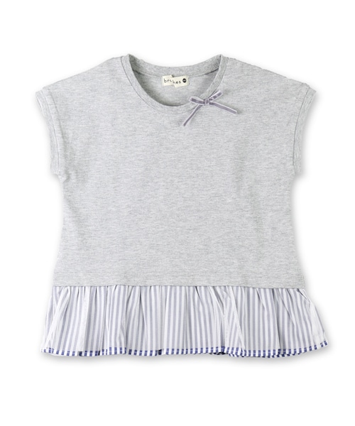 BRANSHES(ブランシェス)の「裾フリル×リボン半袖Tシャツ(Tシャツ/カットソー・キッズ・オフホワイト/ネイビーブルー/杢グレー・80~150)」の2枚目の写真