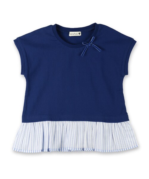BRANSHES(ブランシェス)の「裾フリル×リボン半袖Tシャツ(Tシャツ/カットソー・キッズ・オフホワイト/ネイビーブルー/杢グレー・80~150)」の3枚目の写真