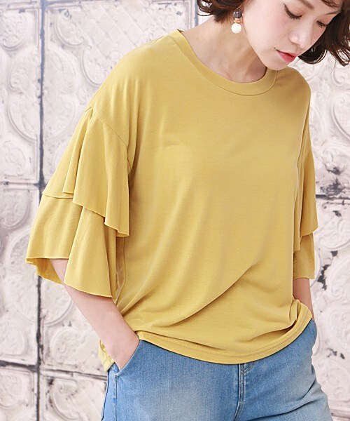 Bab Bou Jeloud(バブブージュルード)の「【WEB限定】袖2段フレアトップス(Tシャツ/カットソー・レディース・オフホワイト/ブラック/マスタード/レッド・M)」の19枚目の写真