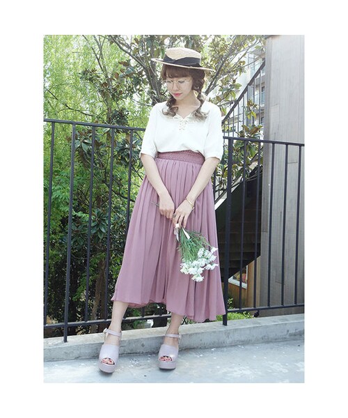 F i.n.t（フィント）の「シャーリングレースアップロングスカート/F i.n.t（スカート・レディース・その他）」の2枚目の写真