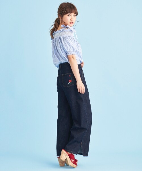 MAJESTIC LEGON（マジェスティックレゴン）の「後ろ刺繍デニムワイド（パンツ・レディース・ネイビー/サックス/ブルー・M/L）」の3枚目の写真