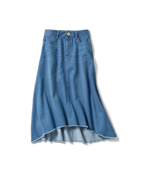 IEDIT（イディット）の「IEDIT Aラインが女らしい カットオフ風仕様のミディー丈フィッシュテールデニムスカート〈ブルー〉（スカート・レディース・ブルー・1 /2 /3 /4 /5 /6 /7 /8 /9 /10/11/12/13/14/15/16）」の3枚目の写真
