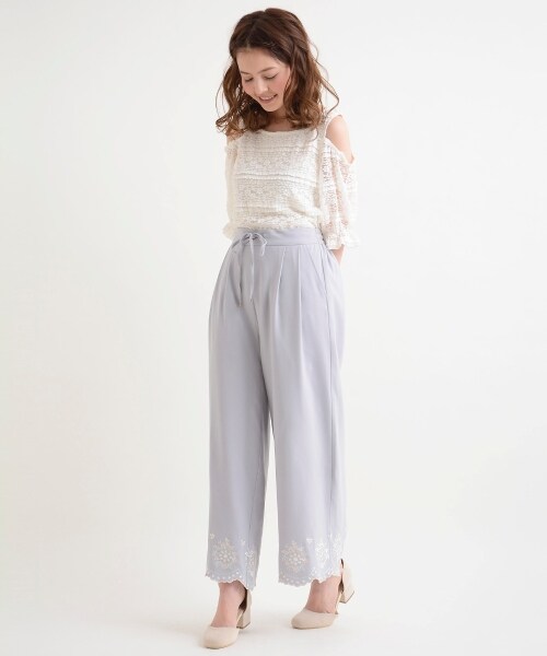 MAJESTIC LEGON(マジェスティックレゴン)の「裾刺繍スカラップパンツ(パンツ・レディース・L/グレー/ピンク/ブラック・S/M)」の9枚目の写真
