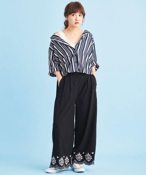 MAJESTIC LEGON(マジェスティックレゴン)の「裾刺繍スカラップパンツ(パンツ・レディース・L/グレー/ピンク/ブラック・S/M)」の6枚目の写真