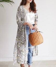 DHOLIC | サイドスリットエスニックパターンオープンロングガウン(カーディガン/ボレロ)