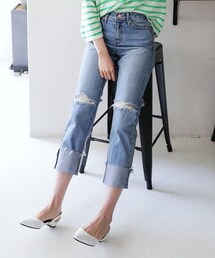 DHOLIC | ストレートダメージブルーデニムパンツ(デニムパンツ)
