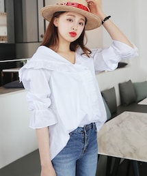 DHOLIC | フリルラインビッグカラーブラウス(シャツ/ブラウス)