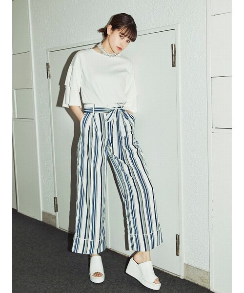 EMODA（エモダ）の「【WEB限定】ワイドベルトストリングパンツ（パンツ・レディース・ホワイト/ブラック/ライトミックス/ミックス・S/M）」の5枚目の写真