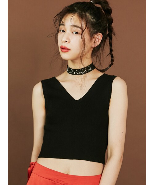 MURUA（ムルーア）の「【2017年春新作】サマーニットミニマルタンクトップ（トップス・レディース・ホワイト/ブラック/オレンジ/ラベンダー・F）」の5枚目の写真