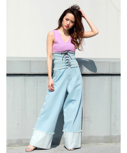 MURUA（ムルーア）の「【2017年春新作】サマーニットミニマルタンクトップ（トップス・レディース・ホワイト/ブラック/オレンジ/ラベンダー・F）」の7枚目の写真