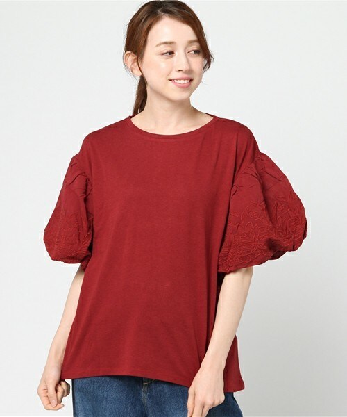 archives（アルシーヴ）の「袖刺繍切替T（Tシャツ/カットソー・レディース・オフホワイト/ブラック/レッド・MEDIUM）」の3枚目の写真