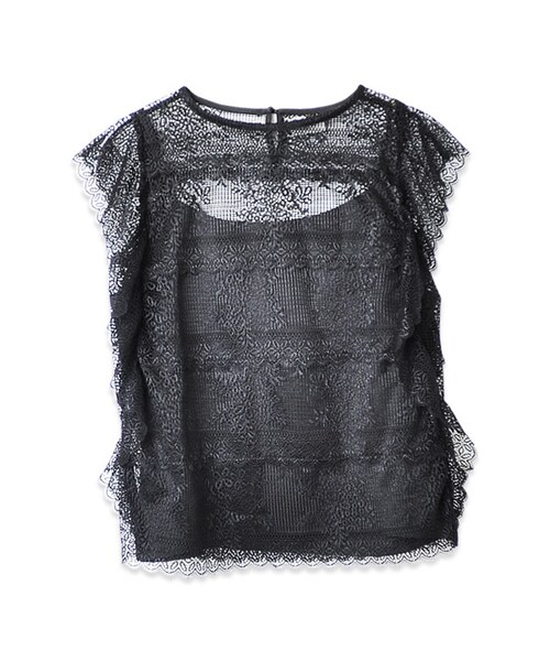flower(フラワー)の「ruffle lace top~ラッフルレーストップ(Tシャツ/カットソー・レディース・black/white/brown/blue・FREE)」の1枚目の写真