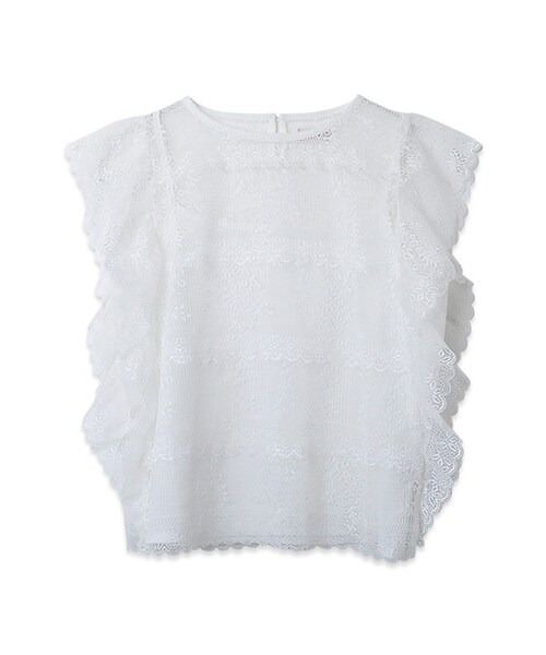 flower(フラワー)の「ruffle lace top~ラッフルレーストップ(Tシャツ/カットソー・レディース・black/white/brown/blue・FREE)」の2枚目の写真