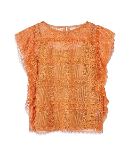 flower(フラワー)の「ruffle lace top~ラッフルレーストップ(Tシャツ/カットソー・レディース・black/white/brown/blue・FREE)」の3枚目の写真