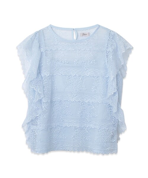 flower(フラワー)の「ruffle lace top~ラッフルレーストップ(Tシャツ/カットソー・レディース・black/white/brown/blue・FREE)」の4枚目の写真