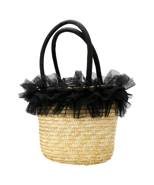 BRANSHES（ブランシェス）の「麦わらブレードバッグ（かごバッグ・キッズ・ホワイト/ブラック・フリー）」の2枚目の写真