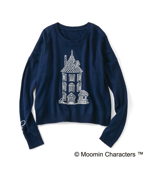 シロップ.(シロップ.)の「ムーミンハウス ネイビー色のゆるっとニットトップス(ニット/セーター・レディース・ネイビー・S /M /L /LL/3L)」の2枚目の写真