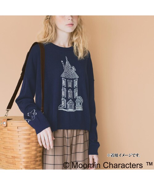 シロップ.(シロップ.)の「ムーミンハウス ネイビー色のゆるっとニットトップス(ニット/セーター・レディース・ネイビー・S /M /L /LL/3L)」の3枚目の写真