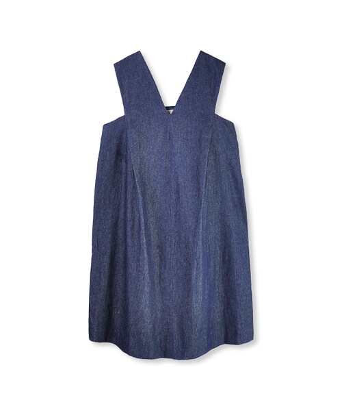 flower（フラワー）の「apron onepiece～ｴﾌﾟﾛﾝﾜﾝﾋﾟｰｽ（ワンピース・レディース・beige/blue・FREE）」の2枚目の写真