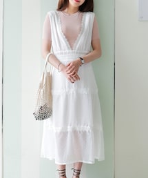 DHOLIC | レーストリミングVネックドットワンピース(ワンピース)