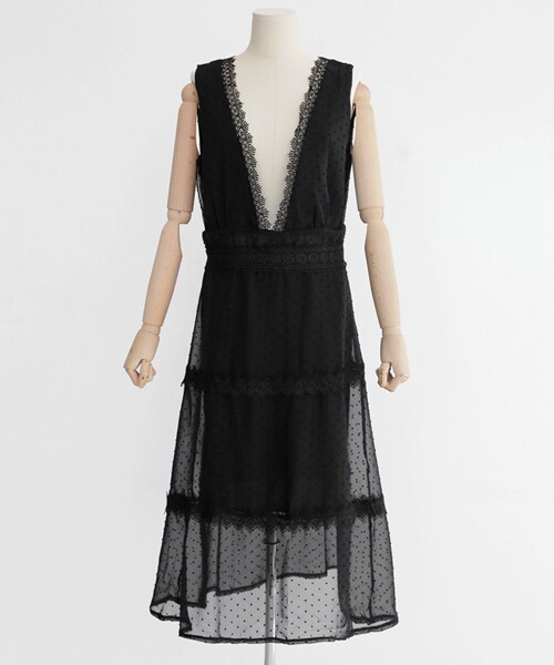 DHOLIC（ディーホリック）の「レーストリミングVネックドットワンピース（ワンピース・レディース・FREE）」の2枚目の写真