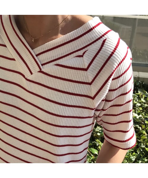 copine(コピン)の「【期間限定価格】2WAYシンプルボーダーVネックTシャツ(3color)【クリックポスト対象商品】(Tシャツ/カットソー・レディース・その他)」の6枚目の写真