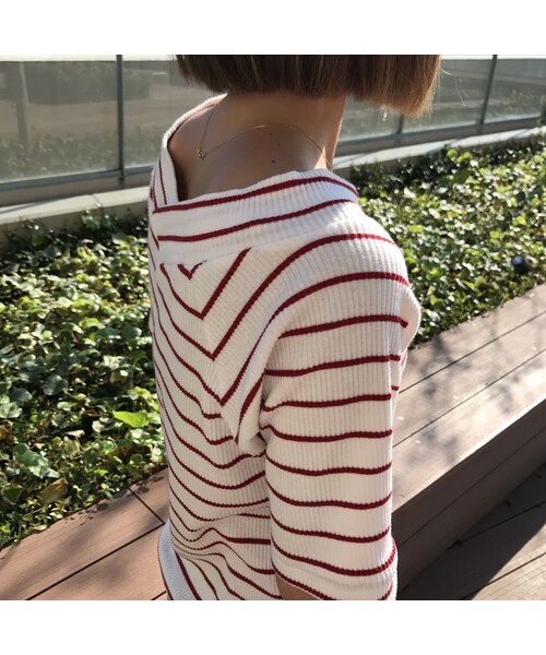 copine(コピン)の「【期間限定価格】2WAYシンプルボーダーVネックTシャツ(3color)【クリックポスト対象商品】(Tシャツ/カットソー・レディース・その他)」の2枚目の写真