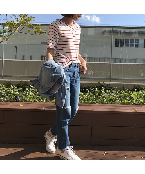 copine(コピン)の「【期間限定価格】2WAYシンプルボーダーVネックTシャツ(3color)【クリックポスト対象商品】(Tシャツ/カットソー・レディース・その他)」の4枚目の写真
