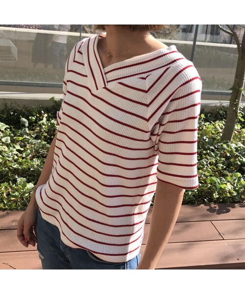 copine(コピン)の「【期間限定価格】2WAYシンプルボーダーVネックTシャツ(3color)【クリックポスト対象商品】(Tシャツ/カットソー・レディース・その他)」の1枚目の写真
