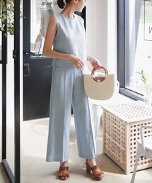 DHOLIC | リネンラウンドネックスリーブレス&センタープレスパンツSET(アンサンブル)