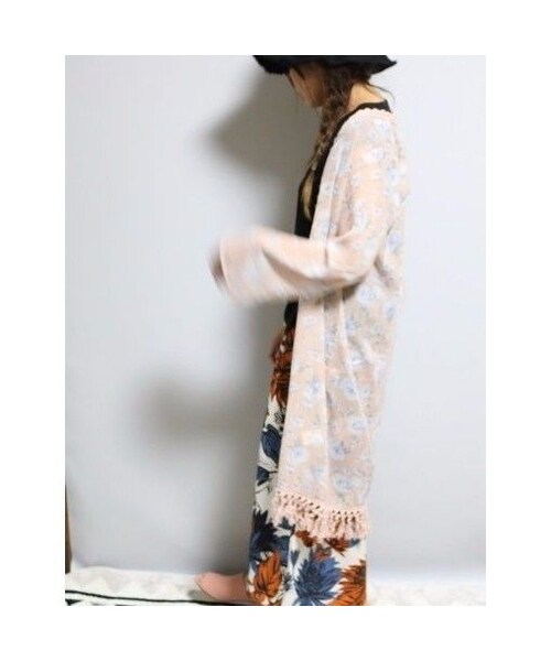 No Brand ノーブランド の 小ぶりフリンジのロングカーディガン ピンク 花柄 その他 Wear