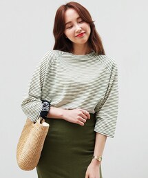 DHOLIC | アンバランスラグランスリーブボーダーTシャツ(タンクトップ)