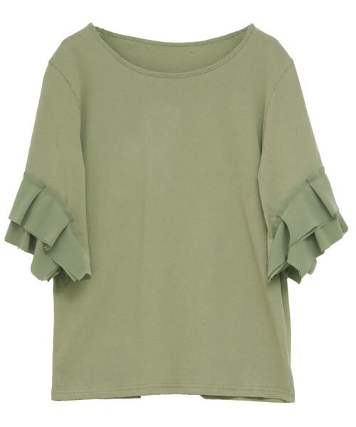 aimoha(アイモハ)の「フリルスリーブTシャツカットソー(Tシャツ/カットソー・レディース・カーキ・M)」の1枚目の写真