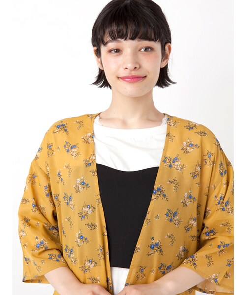 w closet(ダブルクローゼット)の「小花柄シフォンガウン(トップス・レディース・イエロー/Lブラウン・FREE)」の6枚目の写真