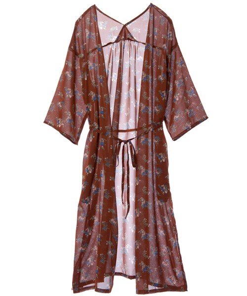 w closet(ダブルクローゼット)の「小花柄シフォンガウン(トップス・レディース・イエロー/Lブラウン・FREE)」の1枚目の写真