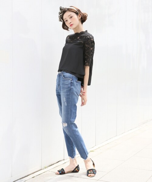 LOWRYS FARM(ローリーズファーム)の「★WEB先行予約アイテム★オープントゥセパレートパンプス(シューズ・ブラック/刺繍)」の5枚目の写真