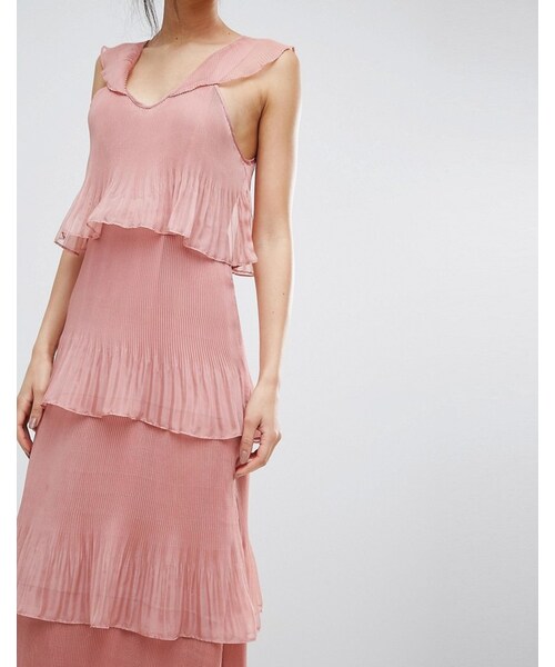 True Decadence Tall Cami Strap Maxi Dress With Ruffle Layered Pleated Skirt