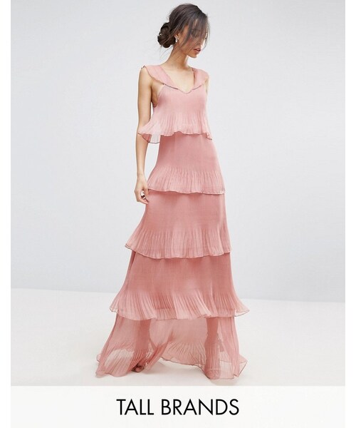 True Decadence Tall Cami Strap Maxi Dress With Ruffle Layered Pleated Skirt