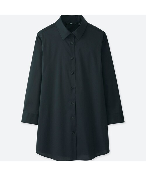 UNIQLO（ユニクロ）の「スーピマコットンストレッチシャツ（着丈長め・7分袖）（シャツ/ブラウス・レディース・BLACK 09/WHITE 00/PINK 10/LIGHT BLUE 60・XL/L/XS/S/XXL/3XL/M）」の2枚目の写真