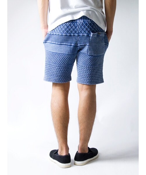 JACKROSE（ジャックローズ）の「ストーン加工パネル編みニットショーツ（パンツ・メンズ・アイボリー/インディゴ・M/L）」の11枚目の写真