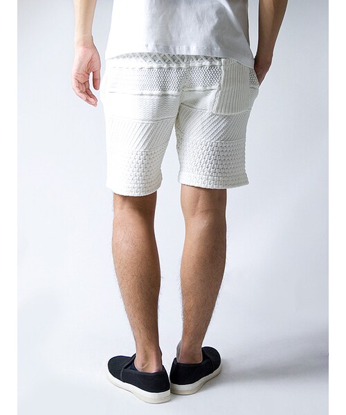 JACKROSE（ジャックローズ）の「ストーン加工パネル編みニットショーツ（パンツ・メンズ・アイボリー/インディゴ・M/L）」の2枚目の写真