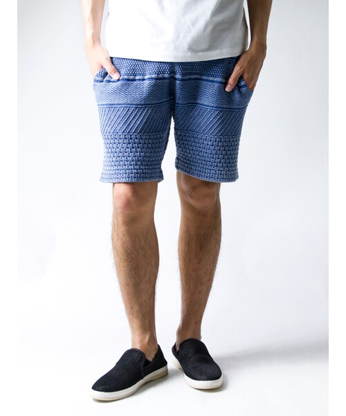 JACKROSE（ジャックローズ）の「ストーン加工パネル編みニットショーツ（パンツ・メンズ・アイボリー/インディゴ・M/L）」の10枚目の写真