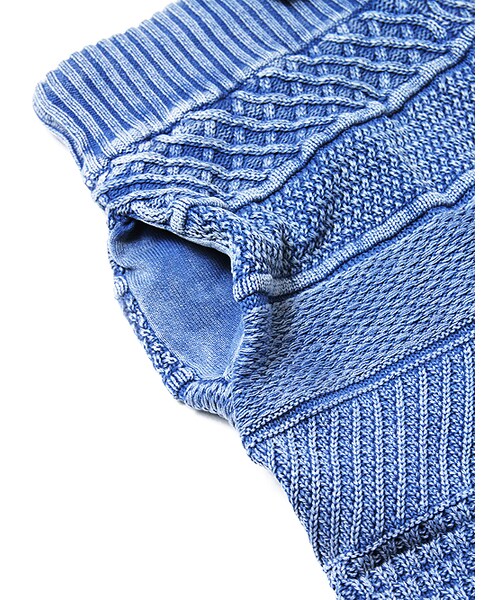 JACKROSE（ジャックローズ）の「ストーン加工パネル編みニットショーツ（パンツ・メンズ・アイボリー/インディゴ・M/L）」の14枚目の写真