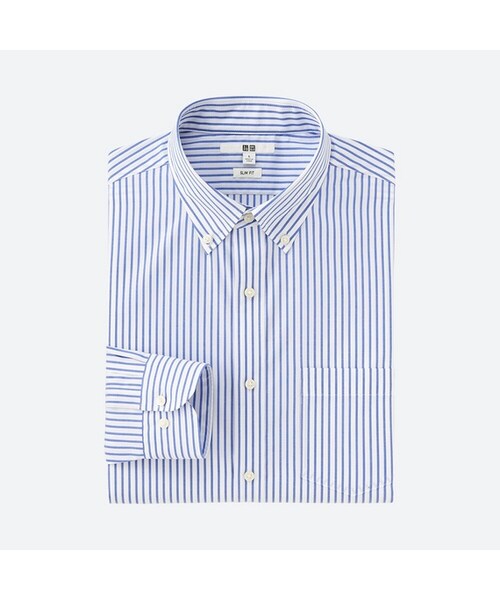 UNIQLO（ユニクロ）の「ファインクロスストレッチスリムフィットストライプシャツ（長袖）（シャツ/ブラウス・メンズ・GRAY 07/BLUE 65・XL/XXL/M/3XL/4XL/XS/L/S）」の2枚目の写真